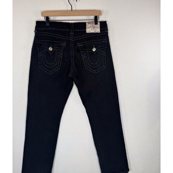 True Religion Men Jeans Black Ricky Relaxed Straight Flap Pocket Dark Wash 34x27 - Picture 10 of 15